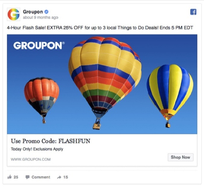 Groupon marketing cảm xúc trong mẫu quảng cáo facebook